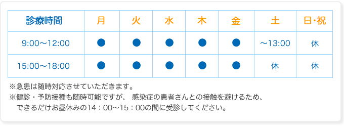 あんどう小児科の診療時間です。オンライン予約と合わせてご覧下さい。